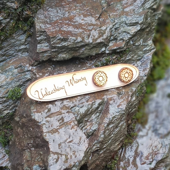 Wooden Donut Stud Earrings ~ Wooden Doughnut Stud - Picture 2 of 3